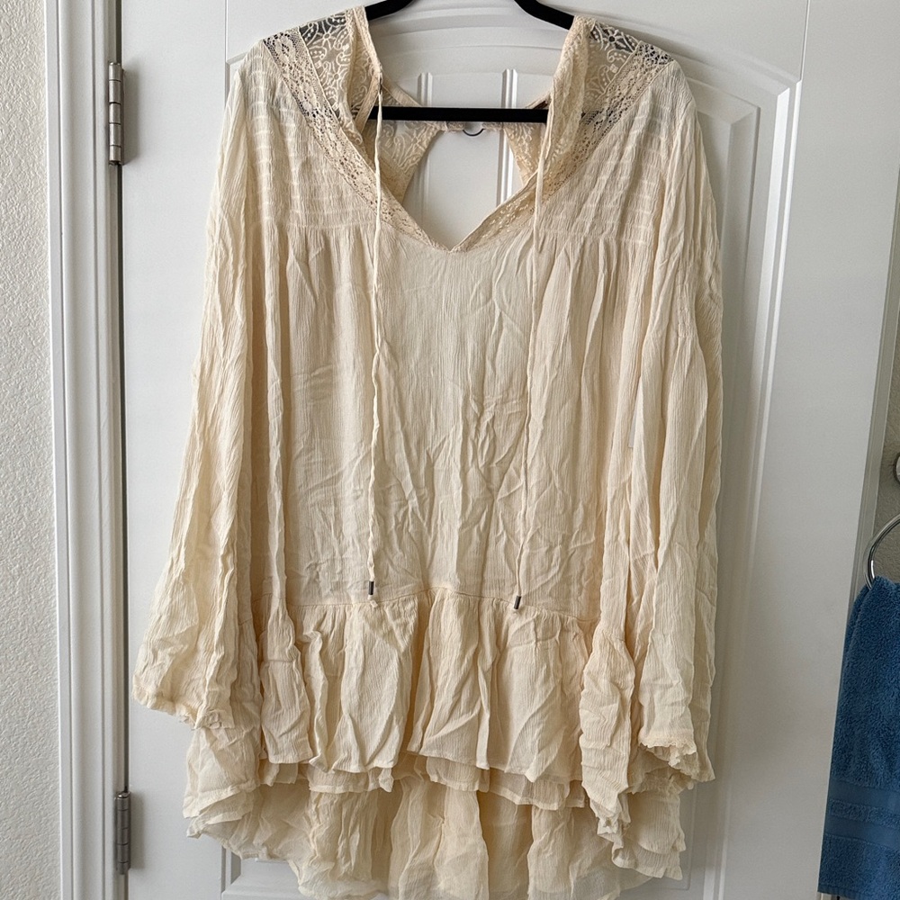 Free People Cream/Ivory Lace-Trimmed Women's Top